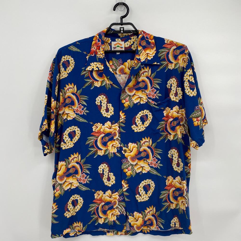 Pineapple Juice Hawaiian Classic Printed Button Front Shirt Blue Size 2XL